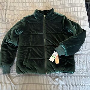 NWT Gianni Bini Teal Velvet Puffer Jacket Women’s Size Large